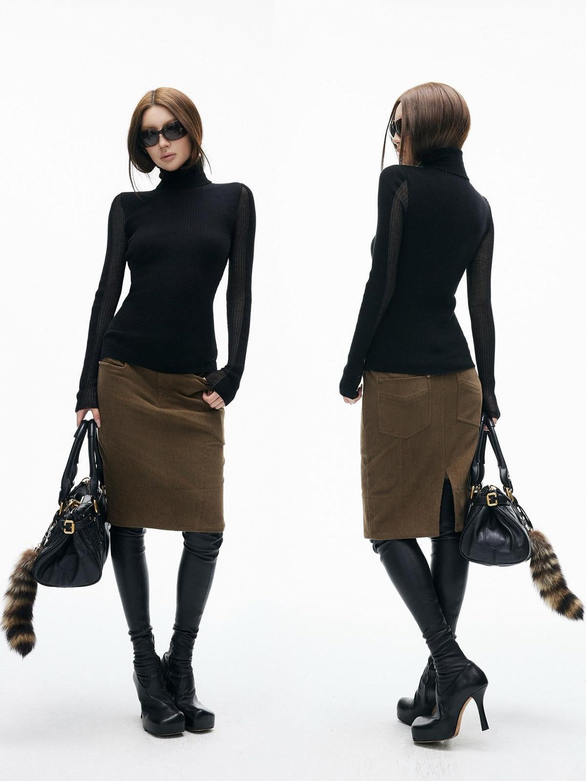 iamxiaa Textured Vertical Rib Knit Splice Women&
