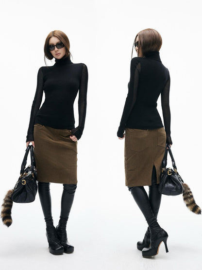 iamxiaa Textured Vertical Rib Knit Splice Women&