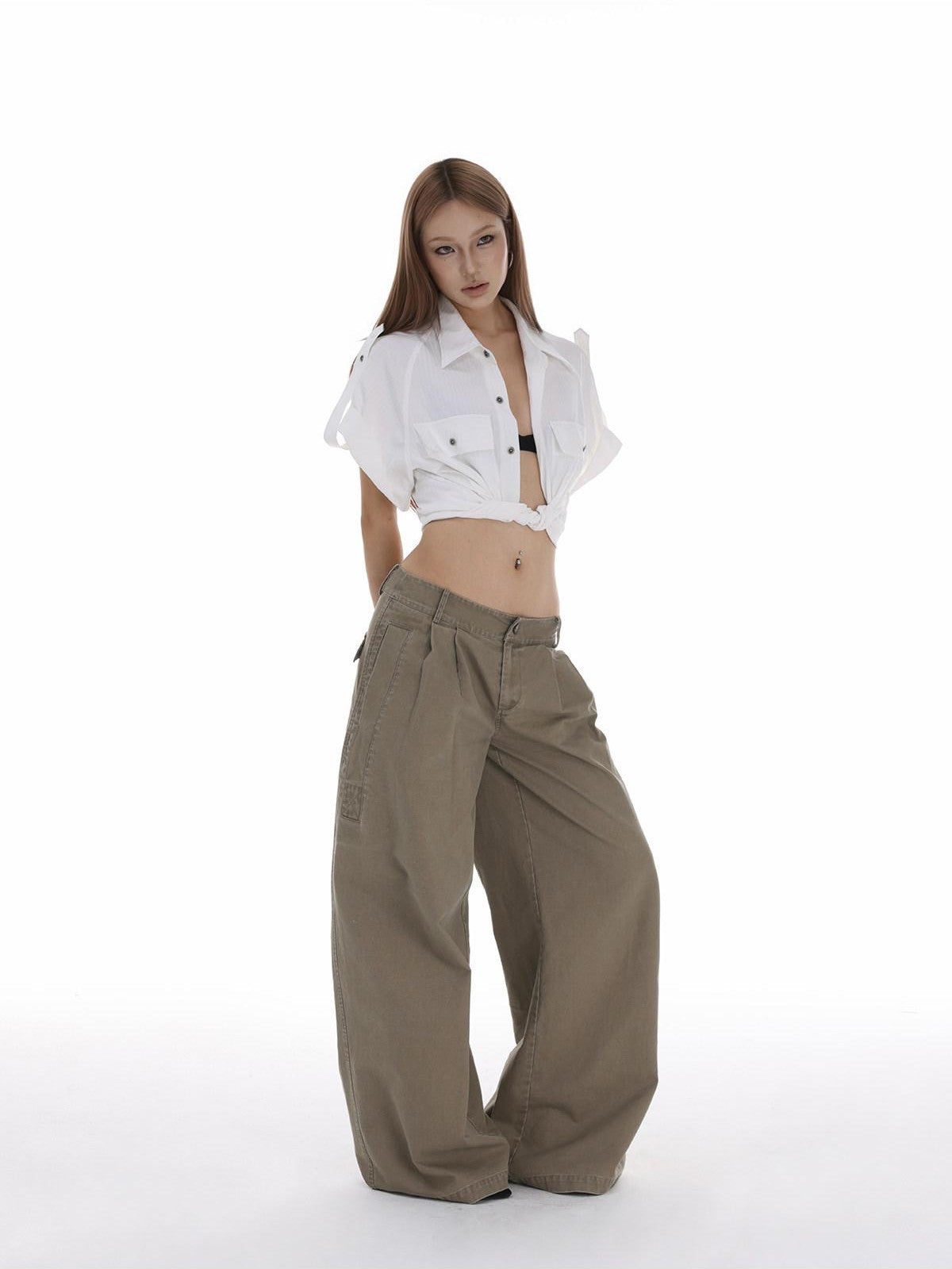 iamxiaa Tonal Stripe Multi Pocket Adjustable Epaulettes Relaxed Fit Women&