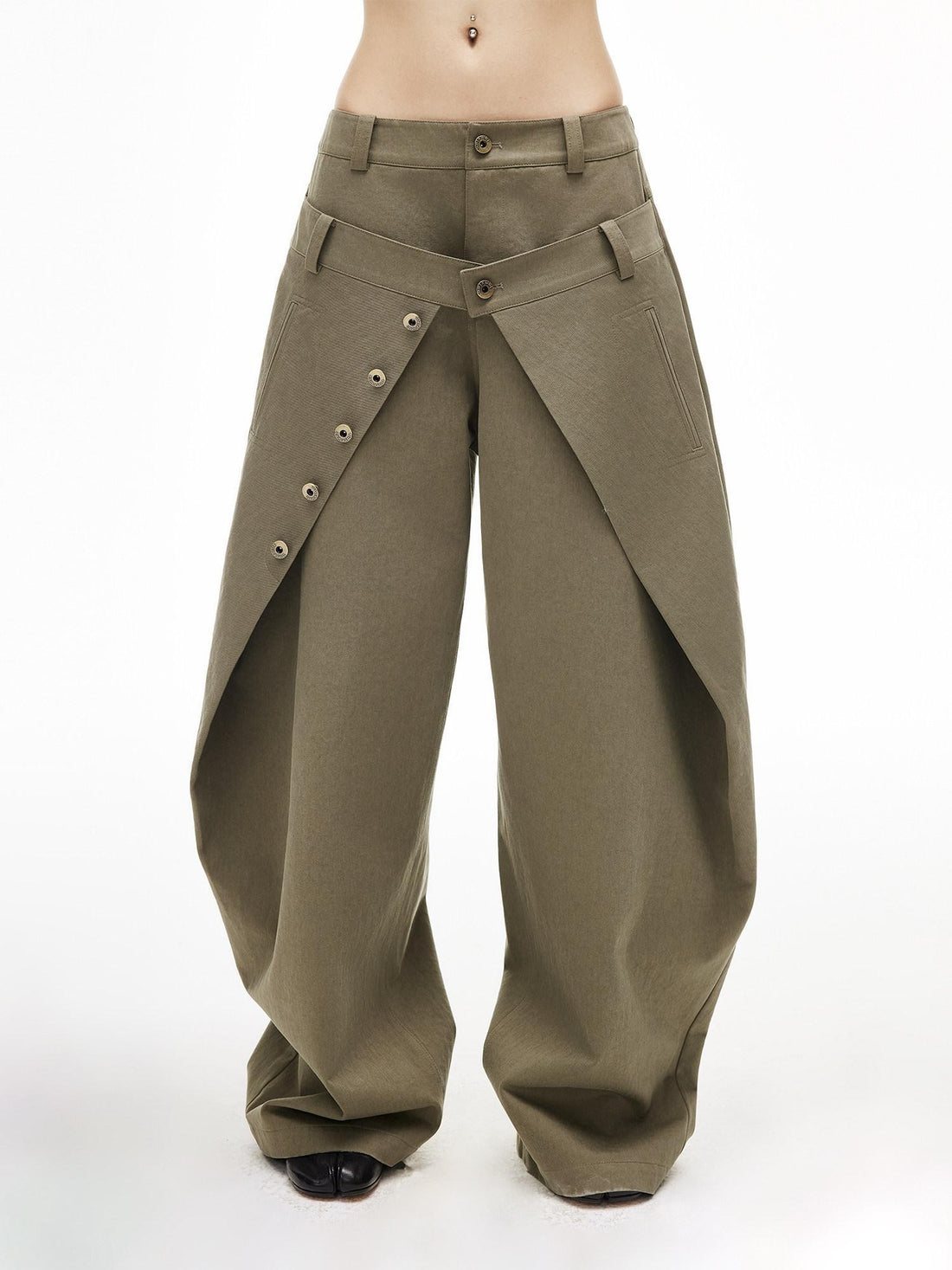 iamxiaa Twill Double Layer Deconstructed Lowrise Curved Women&