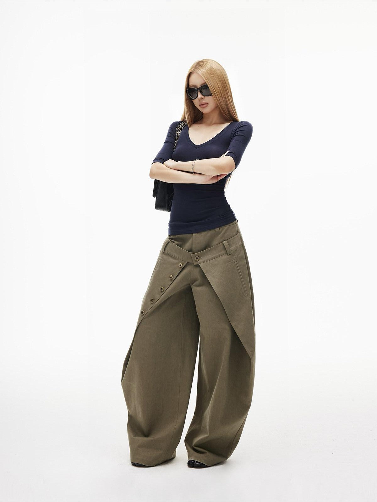 iamxiaa Twill Double Layer Deconstructed Lowrise Curved Women&