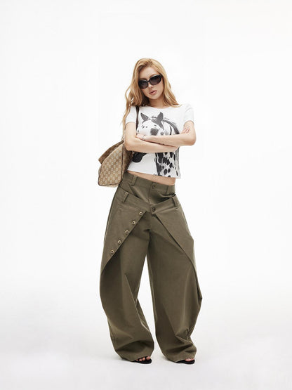 iamxiaa Twill Double Layer Deconstructed Lowrise Curved Women&
