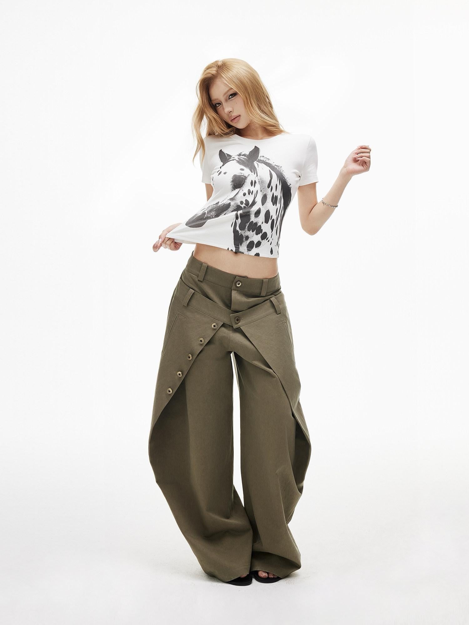 iamxiaa Twill Double Layer Deconstructed Lowrise Curved Women&