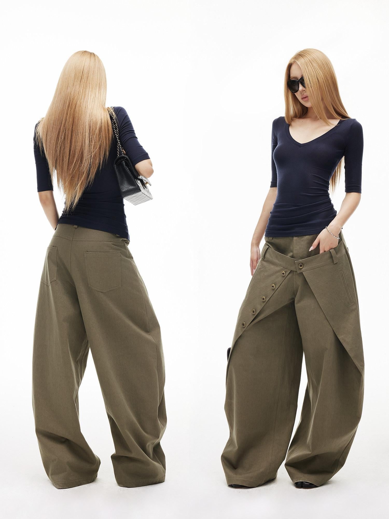 iamxiaa Twill Double Layer Deconstructed Lowrise Curved Women&