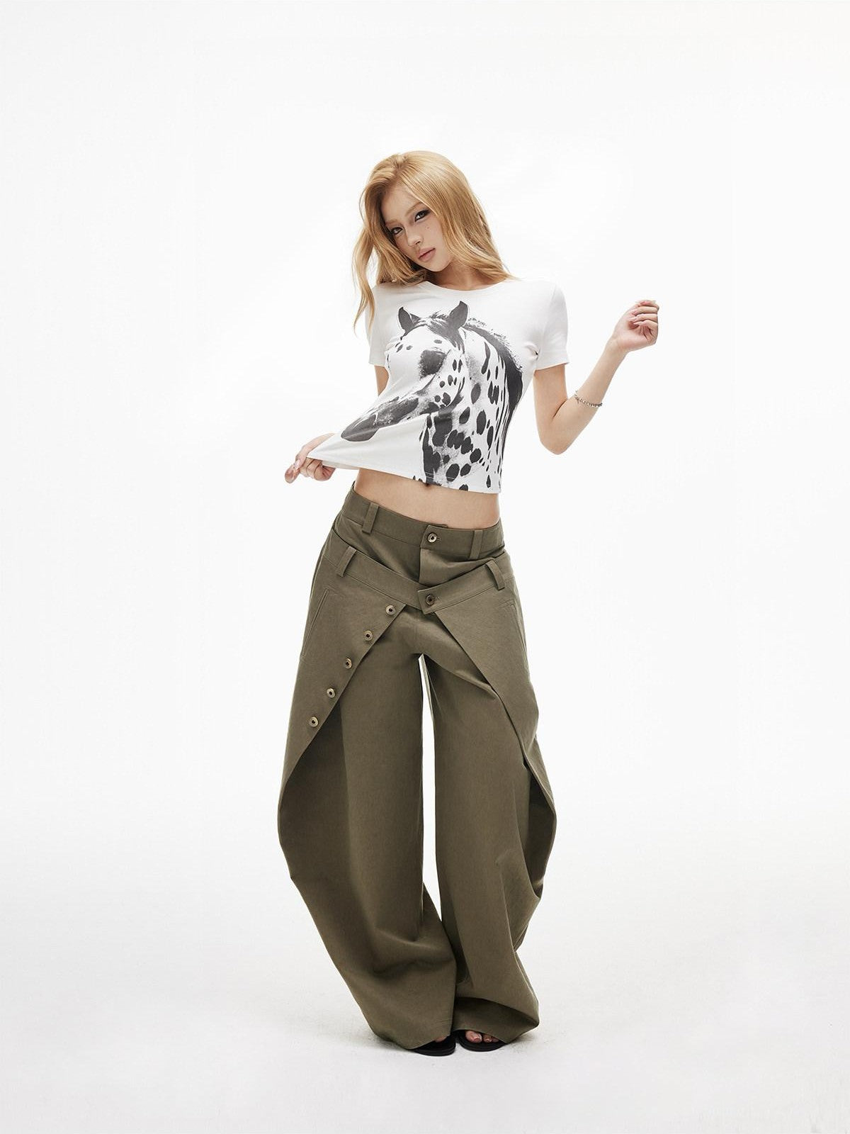 iamxiaa Twill Double Layer Deconstructed Lowrise Curved Women&