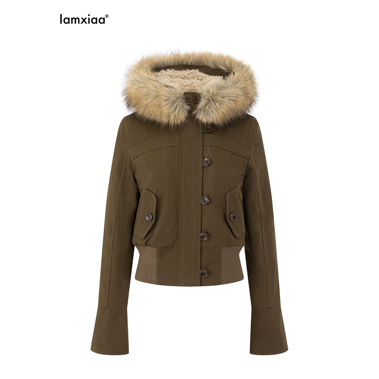 iamxiaa_Twill_Hooded_Detachable_Teddy_Fur_Collar_Women&