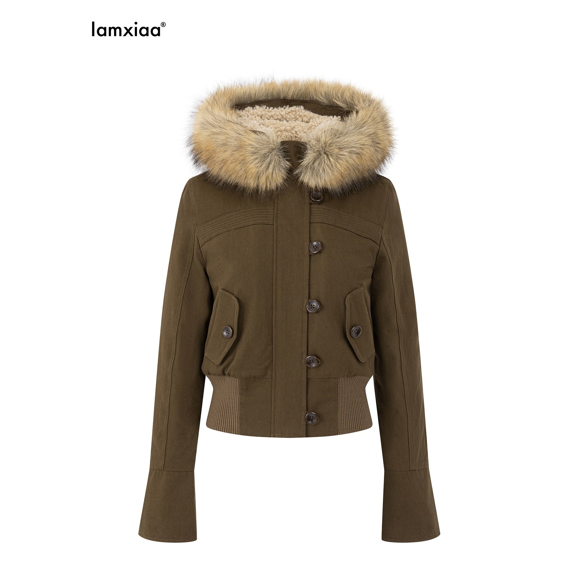 iamxiaa_Twill_Hooded_Detachable_Teddy_Fur_Collar_Women&