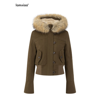 iamxiaa_Twill_Hooded_Detachable_Teddy_Fur_Collar_Women&