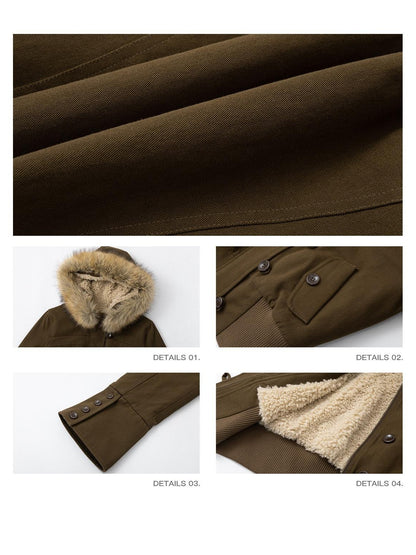 iamxiaa Twill Hooded Detachable Teddy Fur Collar Women&