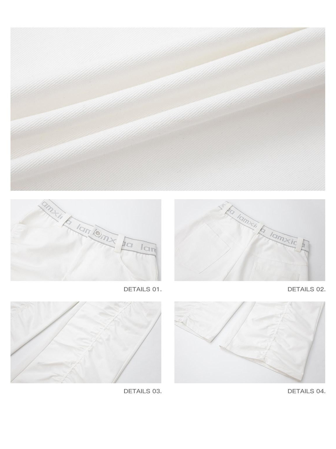 iamxiaa Twill Ribbed Lettered Diagonal Gathered Low Waist Women&
