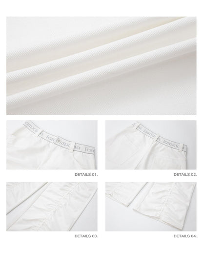 iamxiaa Twill Ribbed Lettered Diagonal Gathered Low Waist Women&