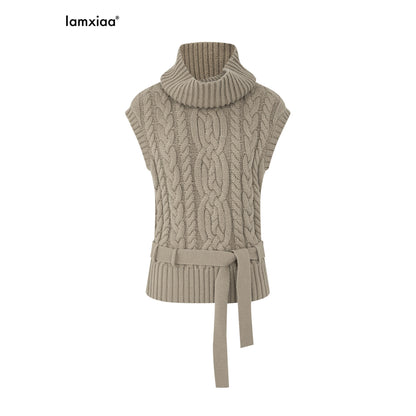 iamxiaa_Two_Tone_3d_Cable_Chunky_Knit_Belted_High_Neck_Cap_Sleeve_Women&