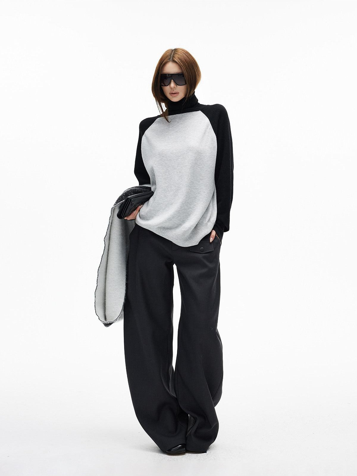 iamxiaa Two Tone 3d Pocket Flap Clean Minimal Rounded Curved Cut Women&