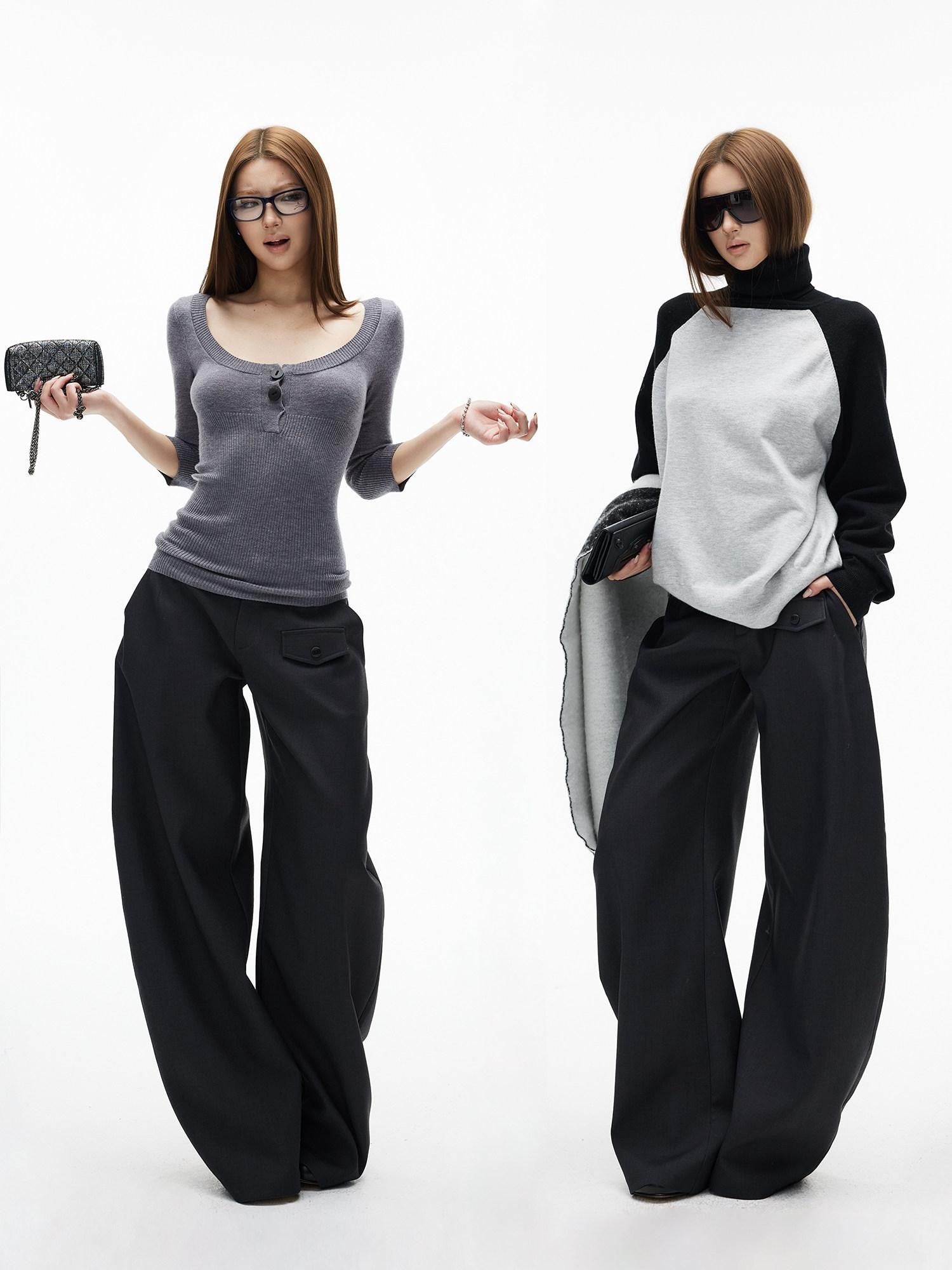 iamxiaa Two Tone 3d Pocket Flap Clean Minimal Rounded Curved Cut Women&