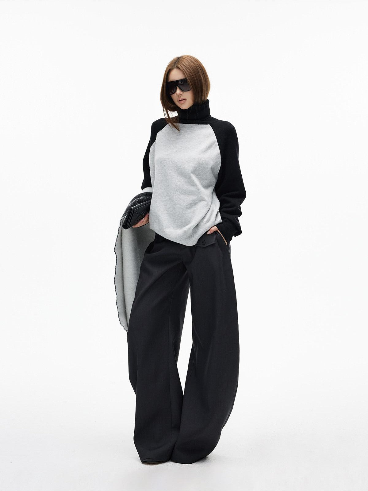 iamxiaa Two Tone 3d Pocket Flap Clean Minimal Rounded Curved Cut Women&
