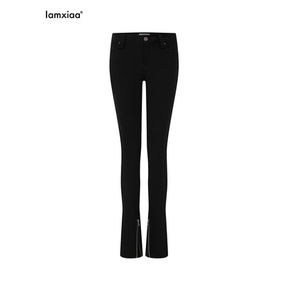 iamxiaa_Two_Tone_Back_Waist_Pleat_Ankle_Zip_Low_Rise_Women&