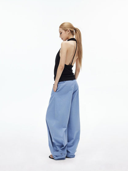 iamxiaa Two Tone Braided Halter Cowl Backless Women&