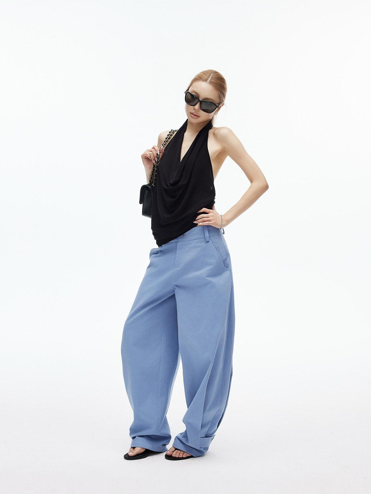iamxiaa Two Tone Braided Halter Cowl Backless Women&