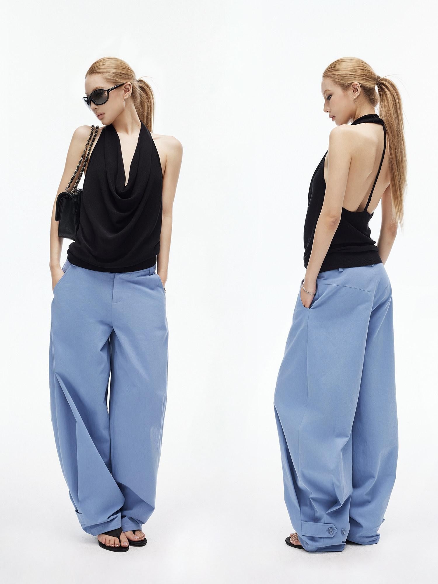 iamxiaa Two Tone Braided Halter Cowl Backless Women&