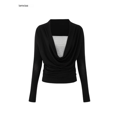 iamxiaa_Two_Tone_Cowl_Bustier_Ruched_Waist_Women&