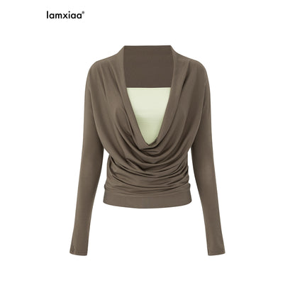 iamxiaa_Two_Tone_Cowl_Bustier_Ruched_Waist_Women&