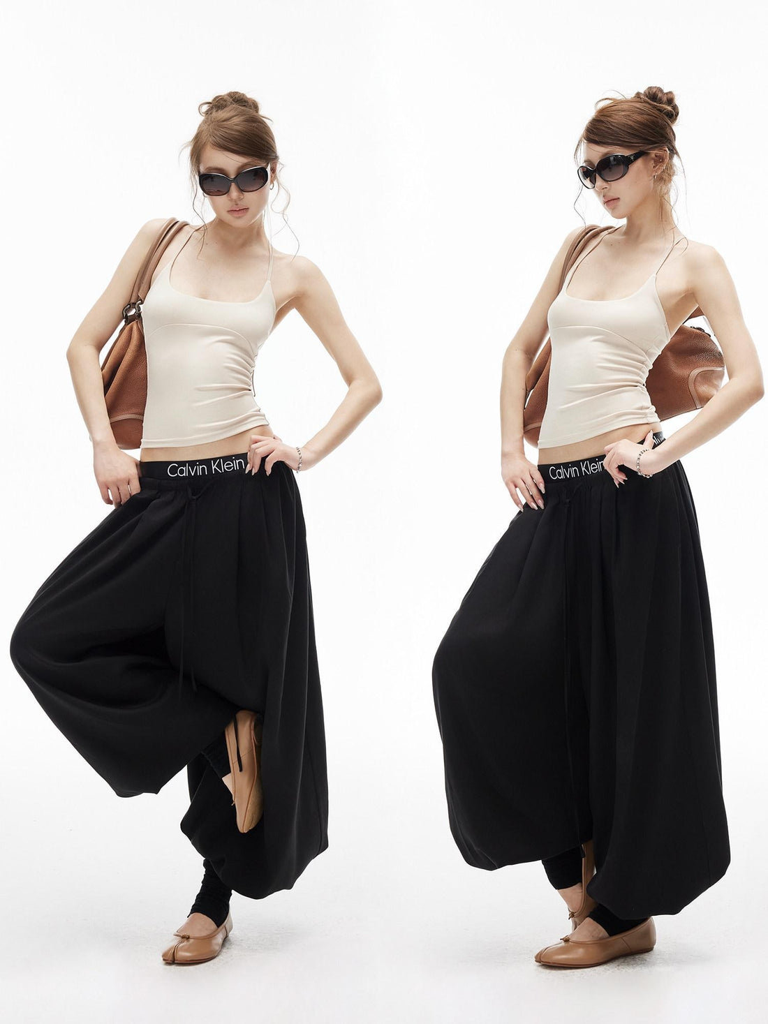 iamxiaa Two Tone Crisscross Open Back Metal Trim U Neck Women&