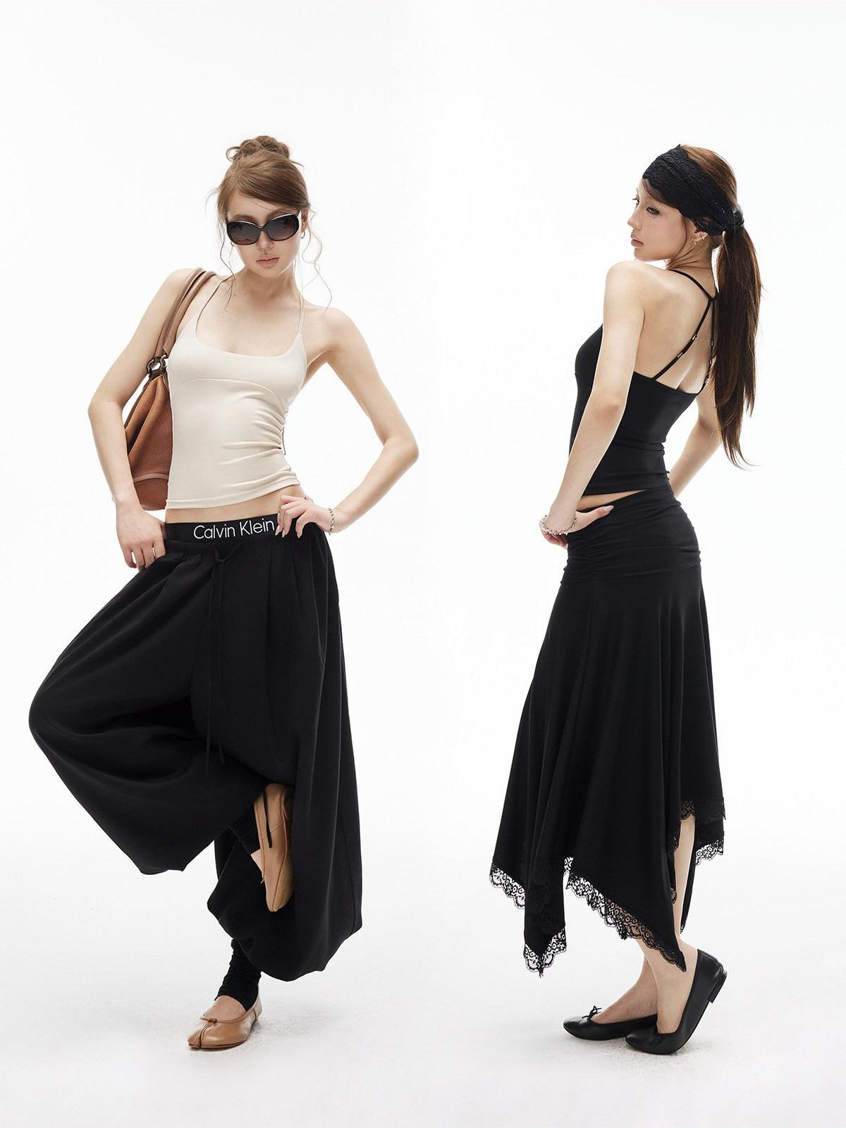 iamxiaa Two Tone Crisscross Open Back Metal Trim U Neck Women&