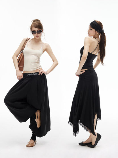 iamxiaa Two Tone Crisscross Open Back Metal Trim U Neck Women&