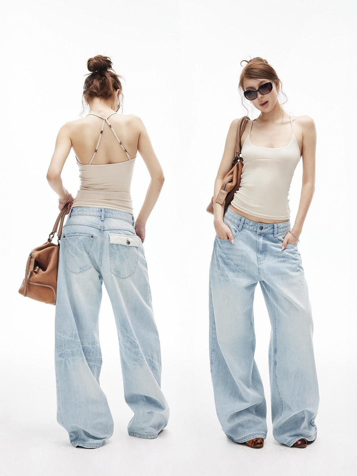 iamxiaa Two Tone Crisscross Open Back Metal Trim U Neck Women&