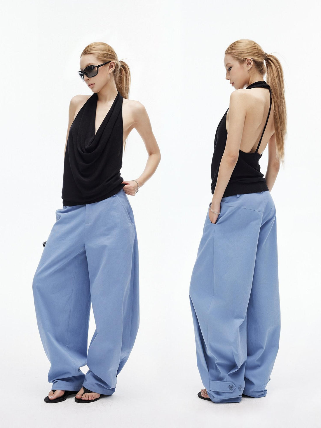 iamxiaa Two Tone Curved Hem Low Waist Women&