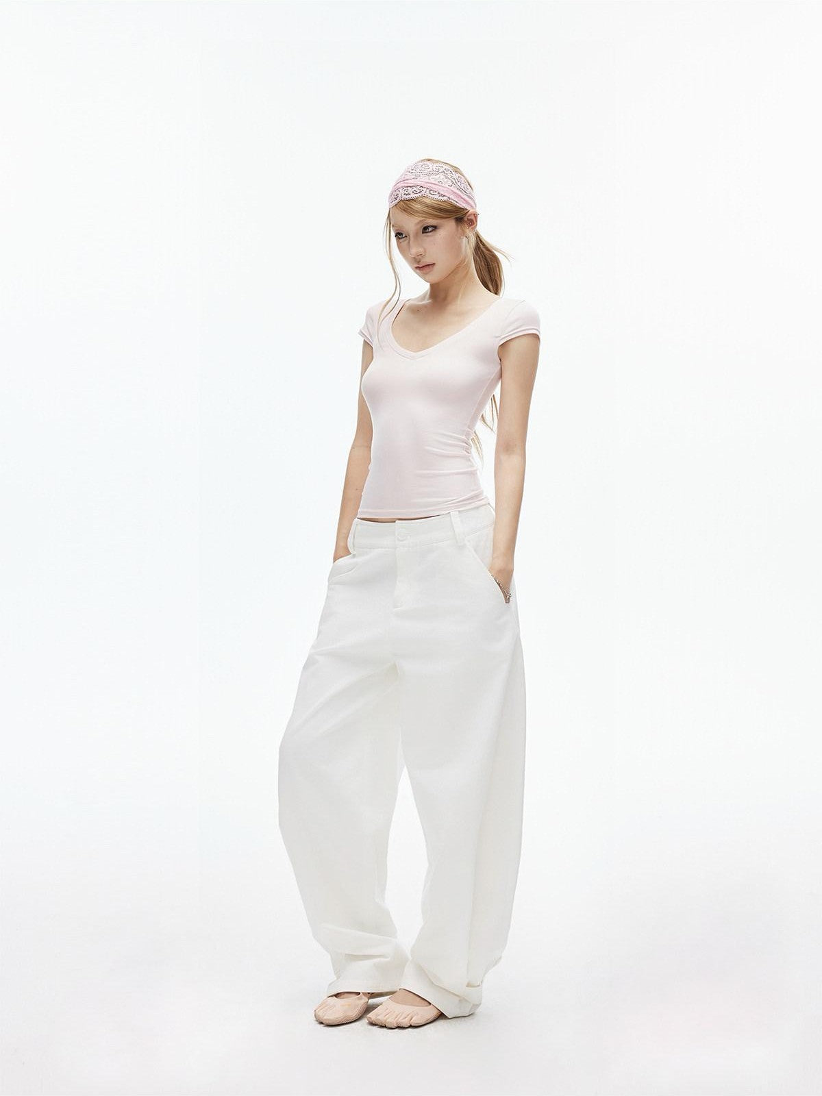 iamxiaa Two Tone Curved Hem Low Waist Women&