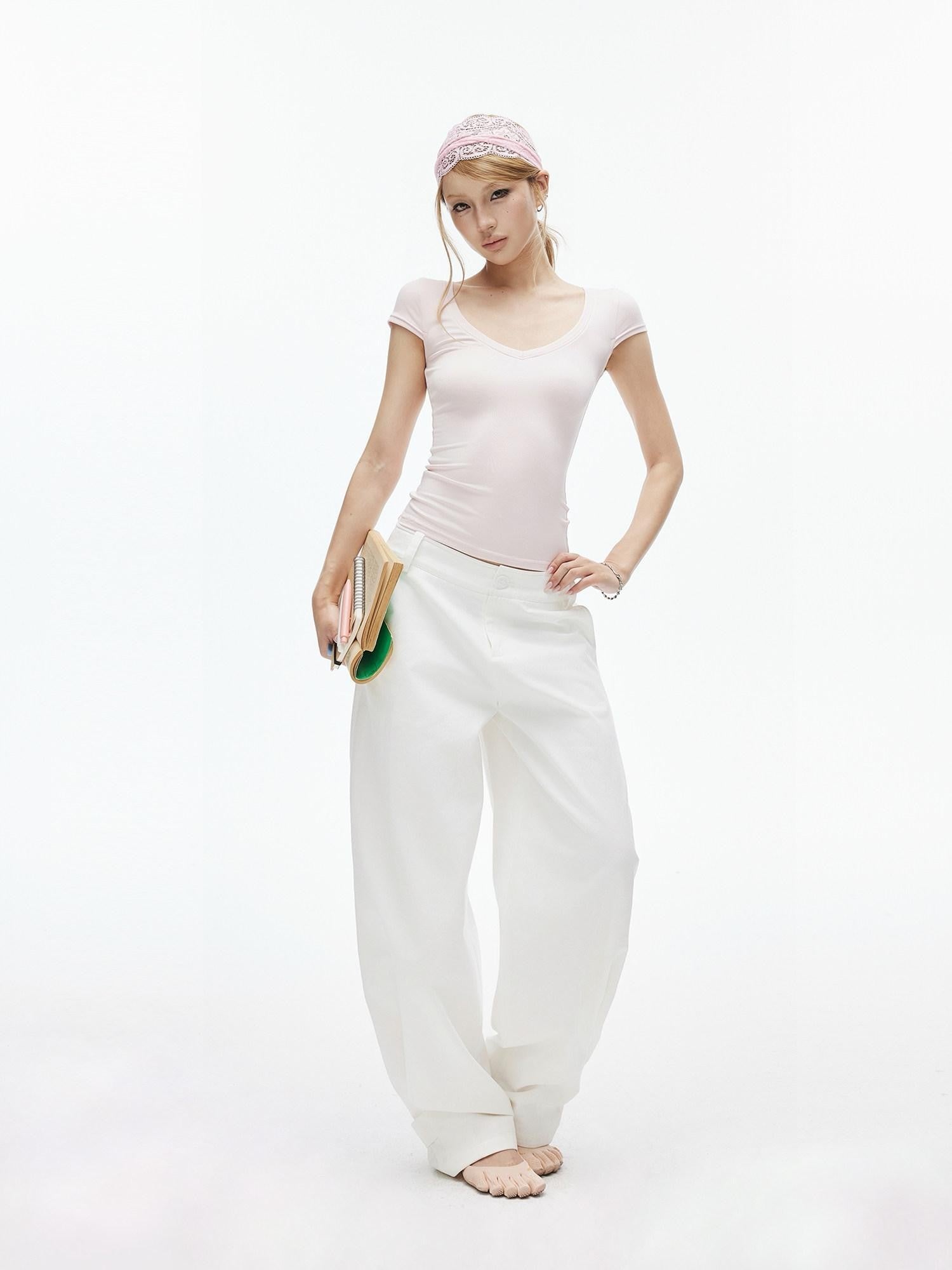 iamxiaa Two Tone Curved Hem Low Waist Women&