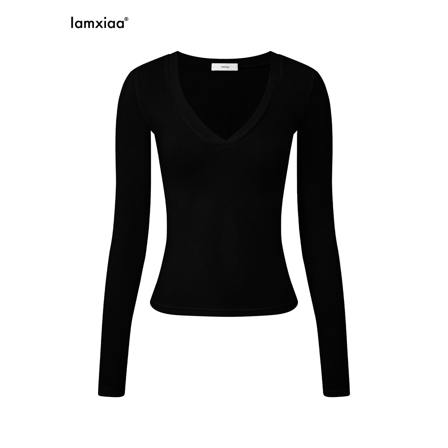 iamxiaa_Two_Tone_Deep_V_Thumbhole_Slim_Stretch_Knit_Women&