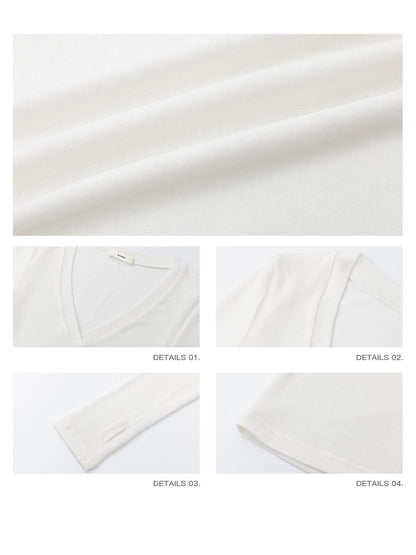iamxiaa Two Tone Deep V Thumbhole Slim Stretch Knit Women&