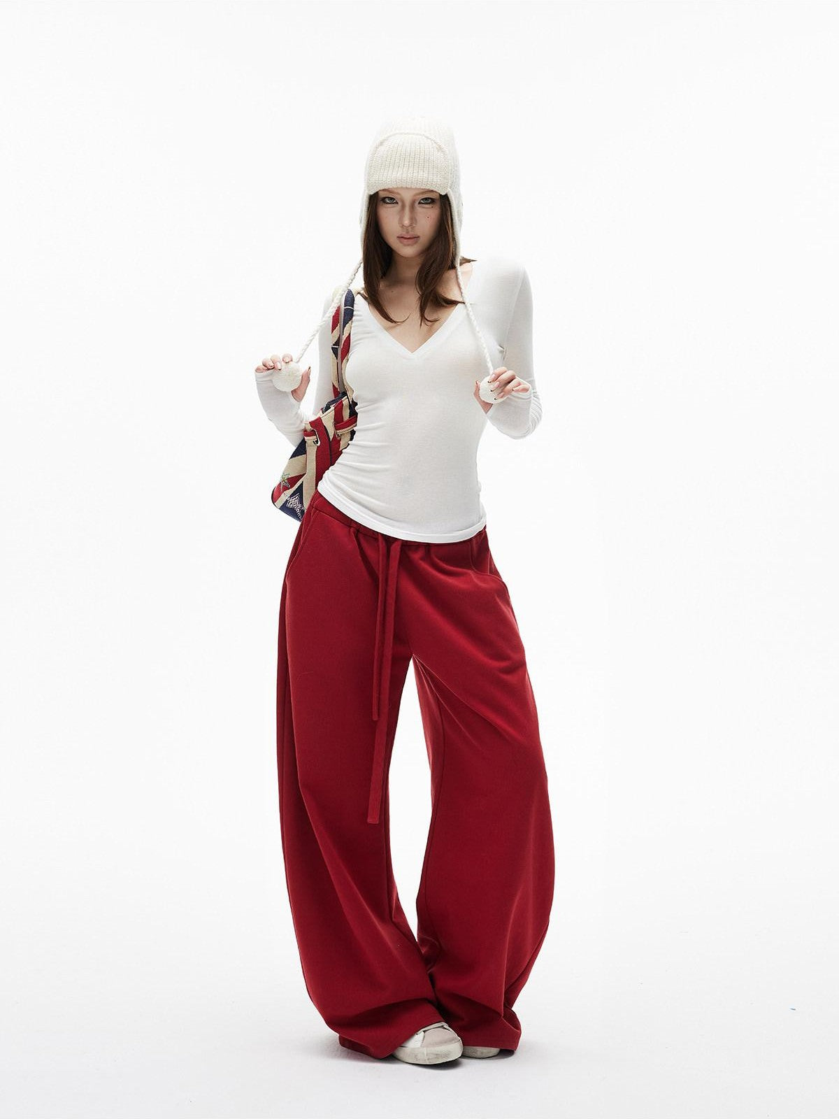 iamxiaa Two Tone Deep V Thumbhole Slim Stretch Knit Women&