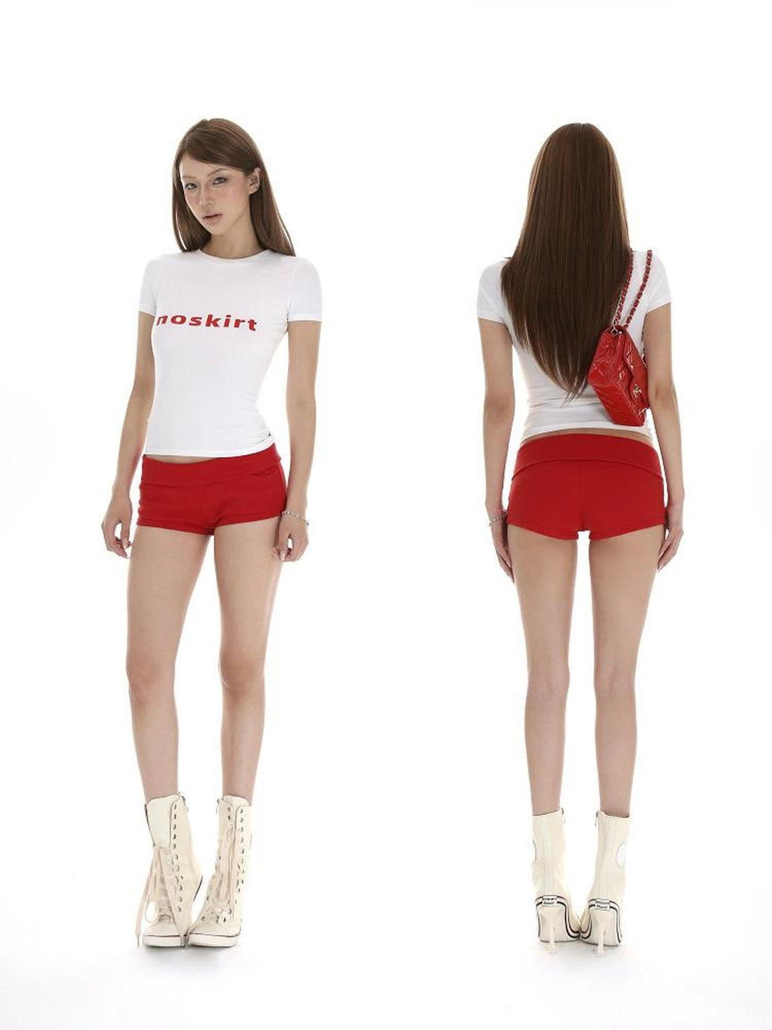 iamxiaa Two Tone Foldable Hem Ribbed Panel Slimming Hip Hugging Women&