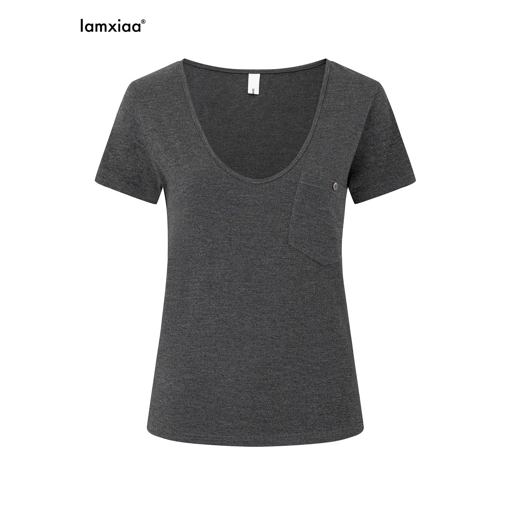 iamxiaa_Two_Tone_Low_V-neck_Small_Pocket_Fitted_Women&