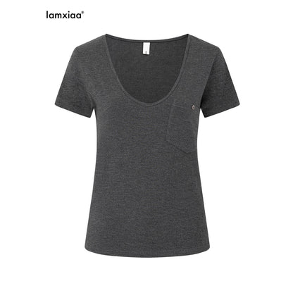iamxiaa_Two_Tone_Low_V-neck_Small_Pocket_Fitted_Women&