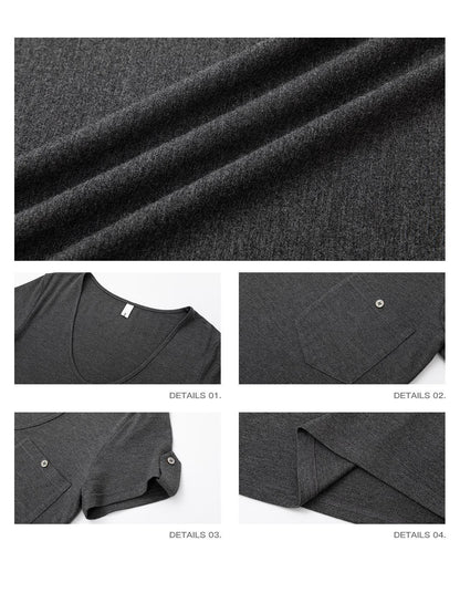 iamxiaa Two Tone Low V-neck Small Pocket Fitted Women&