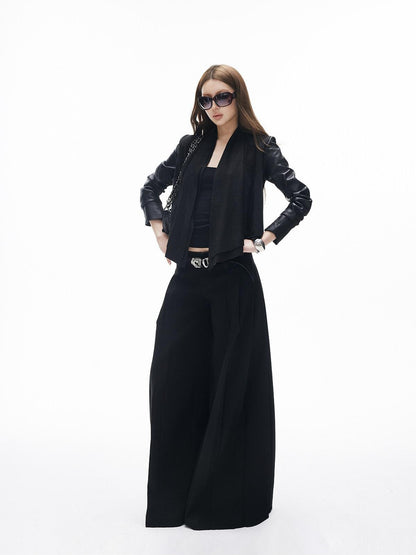 iamxiaa Two Tone Pressed Wide Pleats No Waistband Women&