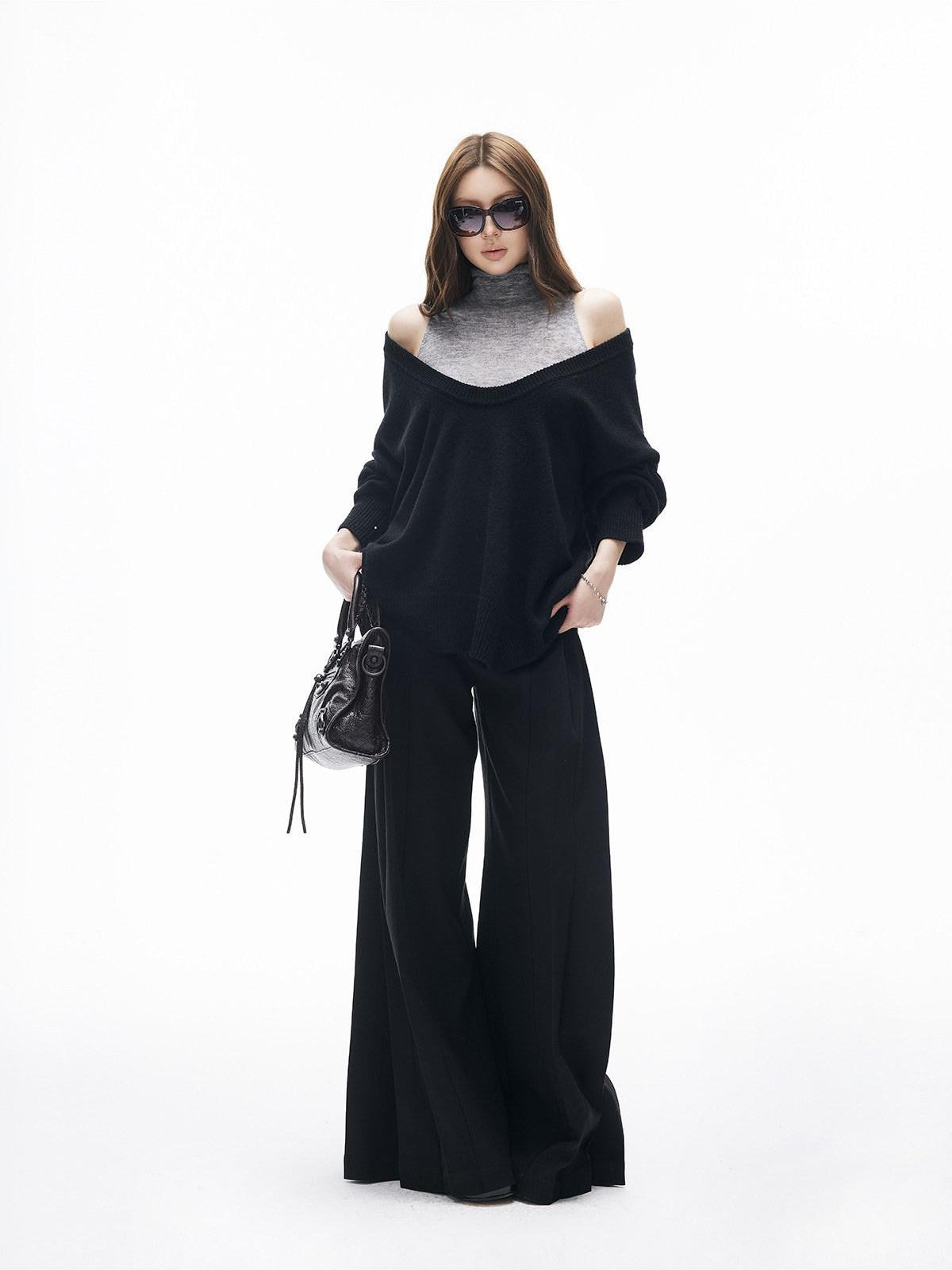 iamxiaa Two Tone Pressed Wide Pleats No Waistband Women&