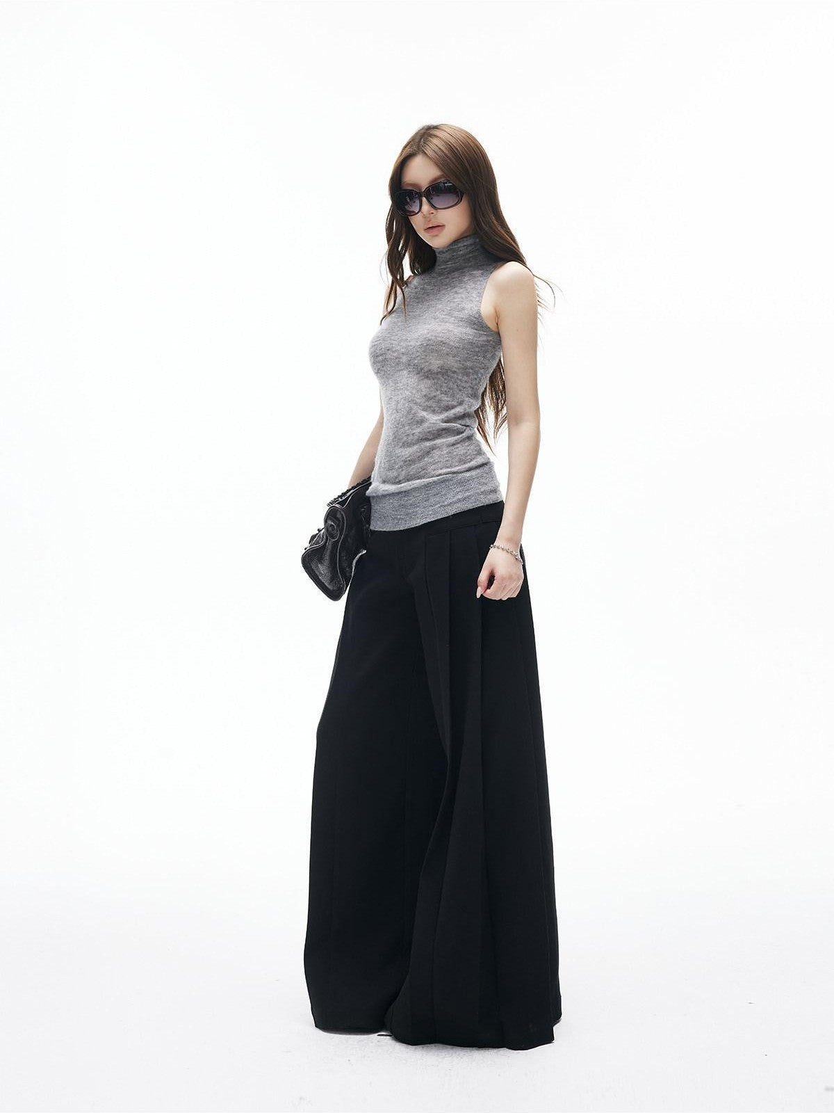iamxiaa Two Tone Pressed Wide Pleats No Waistband Women&