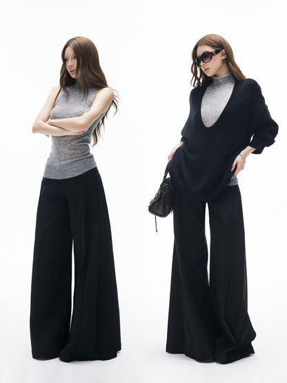 iamxiaa Two Tone Pressed Wide Pleats No Waistband Women&