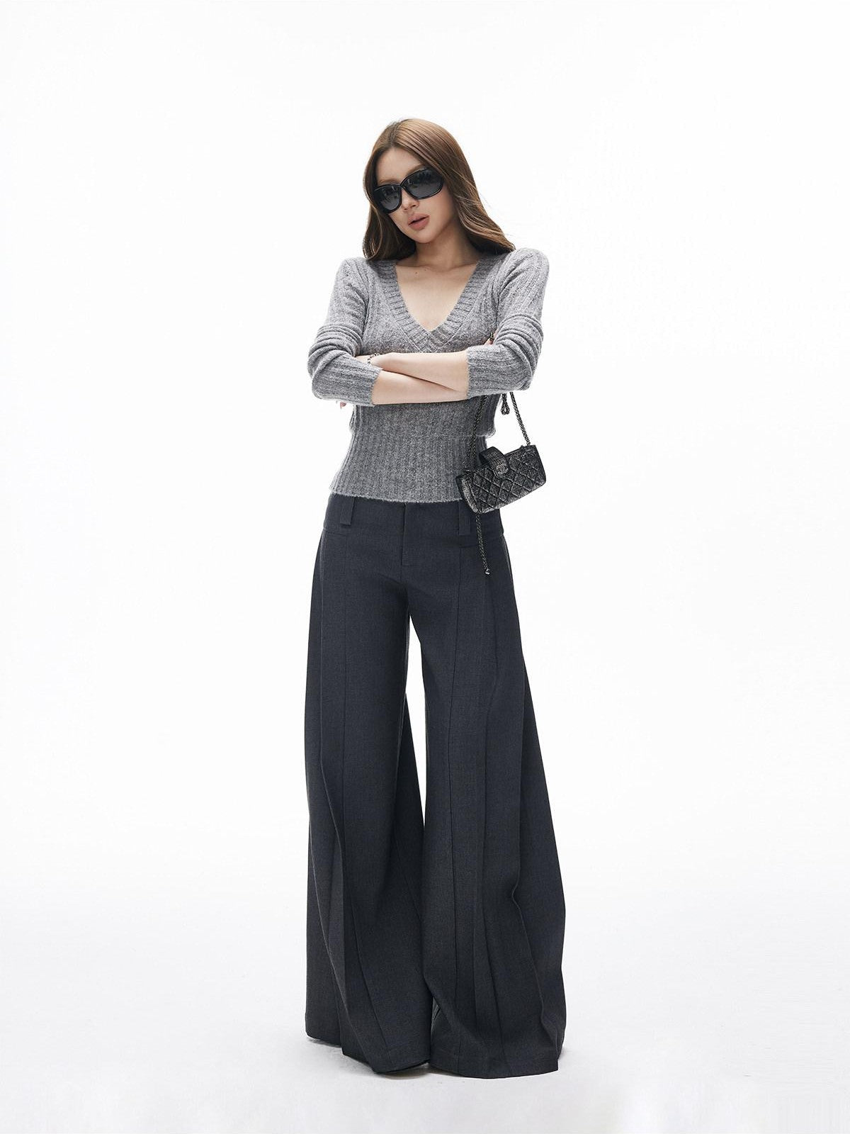 iamxiaa Two Tone Pressed Wide Pleats No Waistband Women&