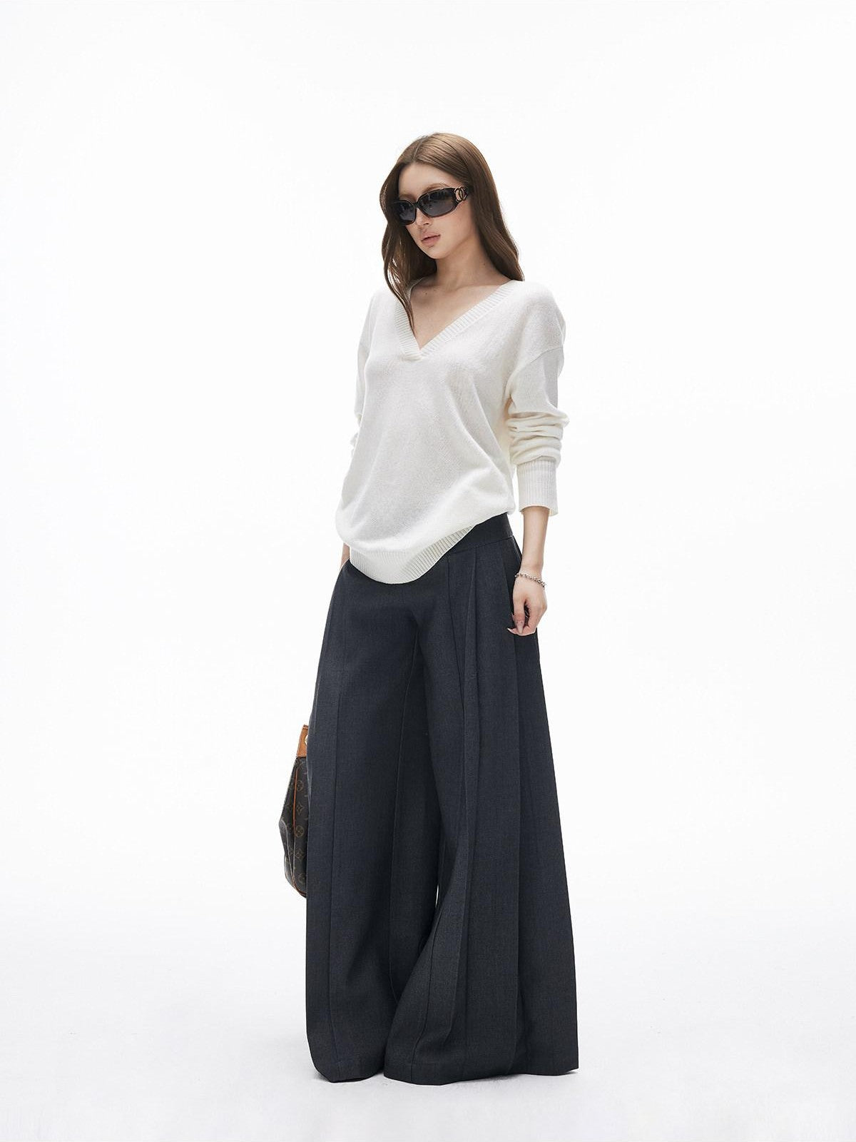 iamxiaa Two Tone Pressed Wide Pleats No Waistband Women&
