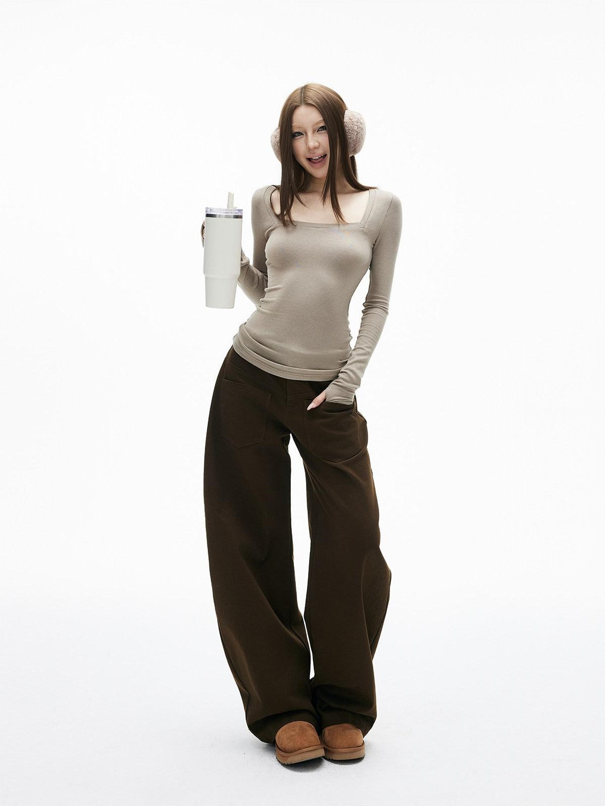 iamxiaa Two Tone Square Neck Slim Thumbhole Women&