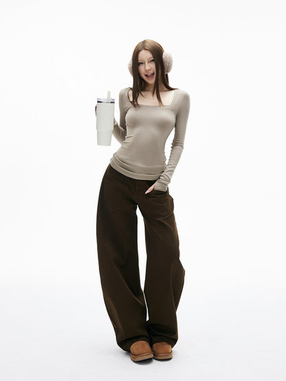 iamxiaa Two Tone Square Neck Slim Thumbhole Women&