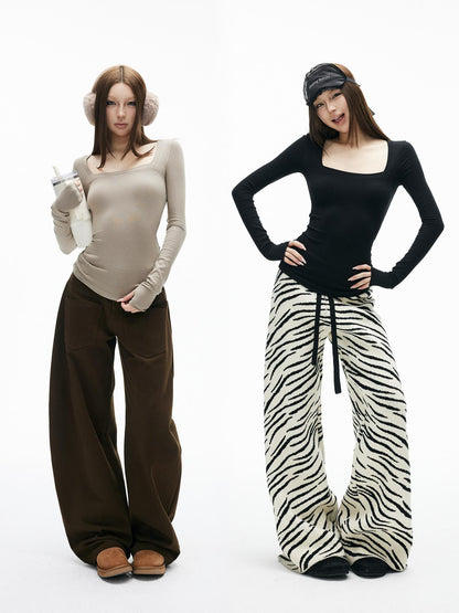 iamxiaa Two Tone Square Neck Slim Thumbhole Women&