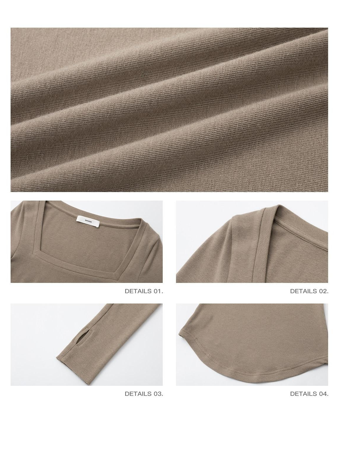 iamxiaa Two Tone Square Neck Slim Thumbhole Women&