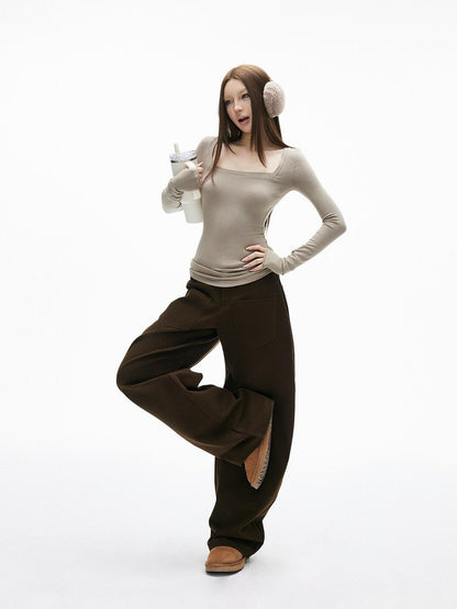 iamxiaa Two Tone Square Neck Slim Thumbhole Women&